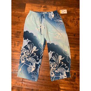 Natori Blue Hawaiian Print Drawstring Pants, Size Small